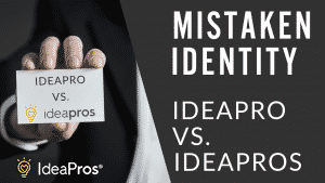 Hand holding up an index card that says "IDEAPRO vs. ideapros"